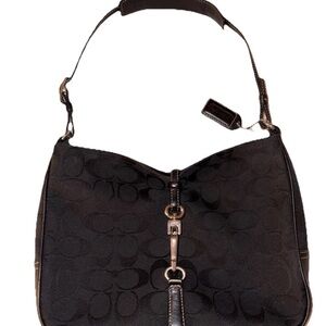 VTG Coach 6091 Signature C Clip Black Canvas Leather Trim Shoulder Hand Bag